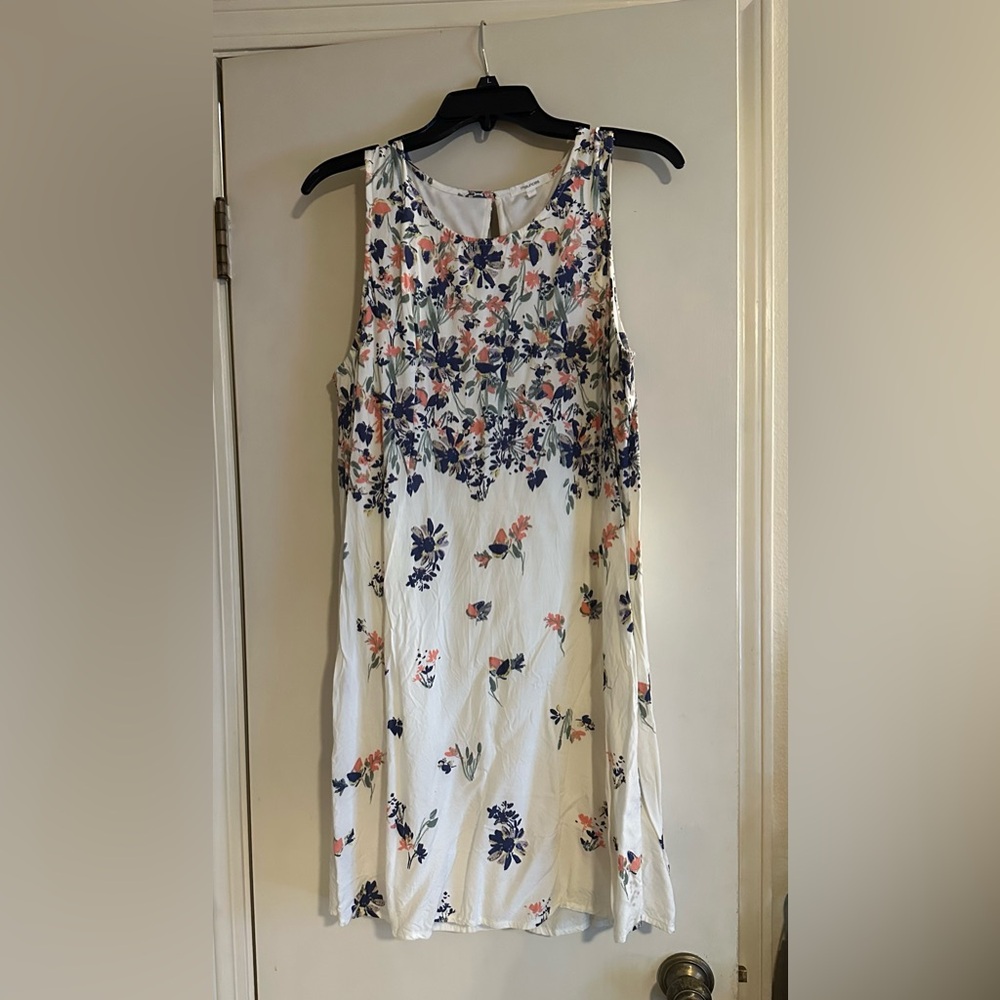 Floral Sleeveless Dress - White and Blue